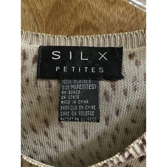 SILX 100% Silk Women's Leopard Print Stretch Blouse Size M Petite Short Sleeve - Picture 2 of 11